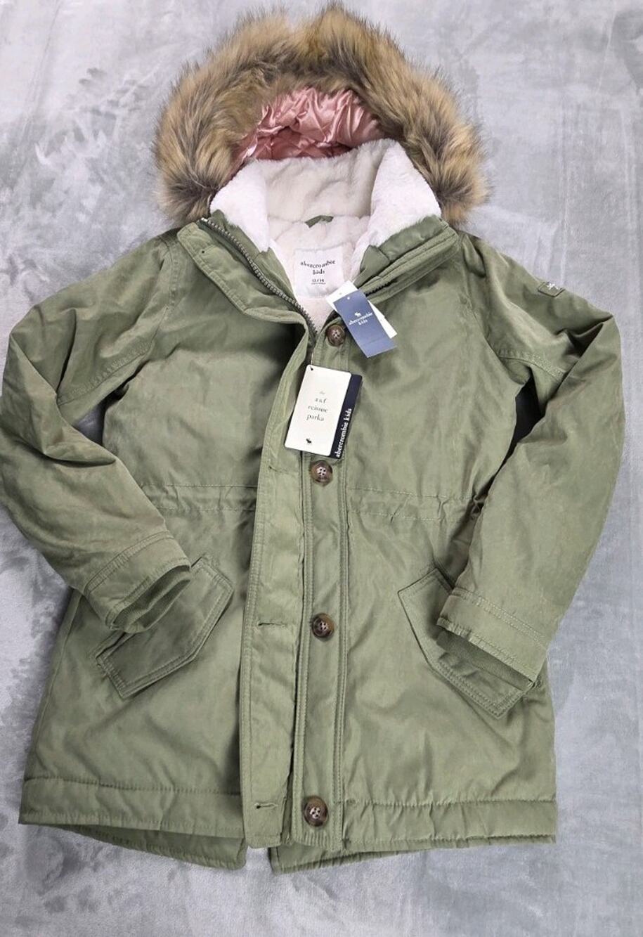 Abercrombie Kids Girls a&f Reissue Parka Winter Jacket 13/14 green military Y2K